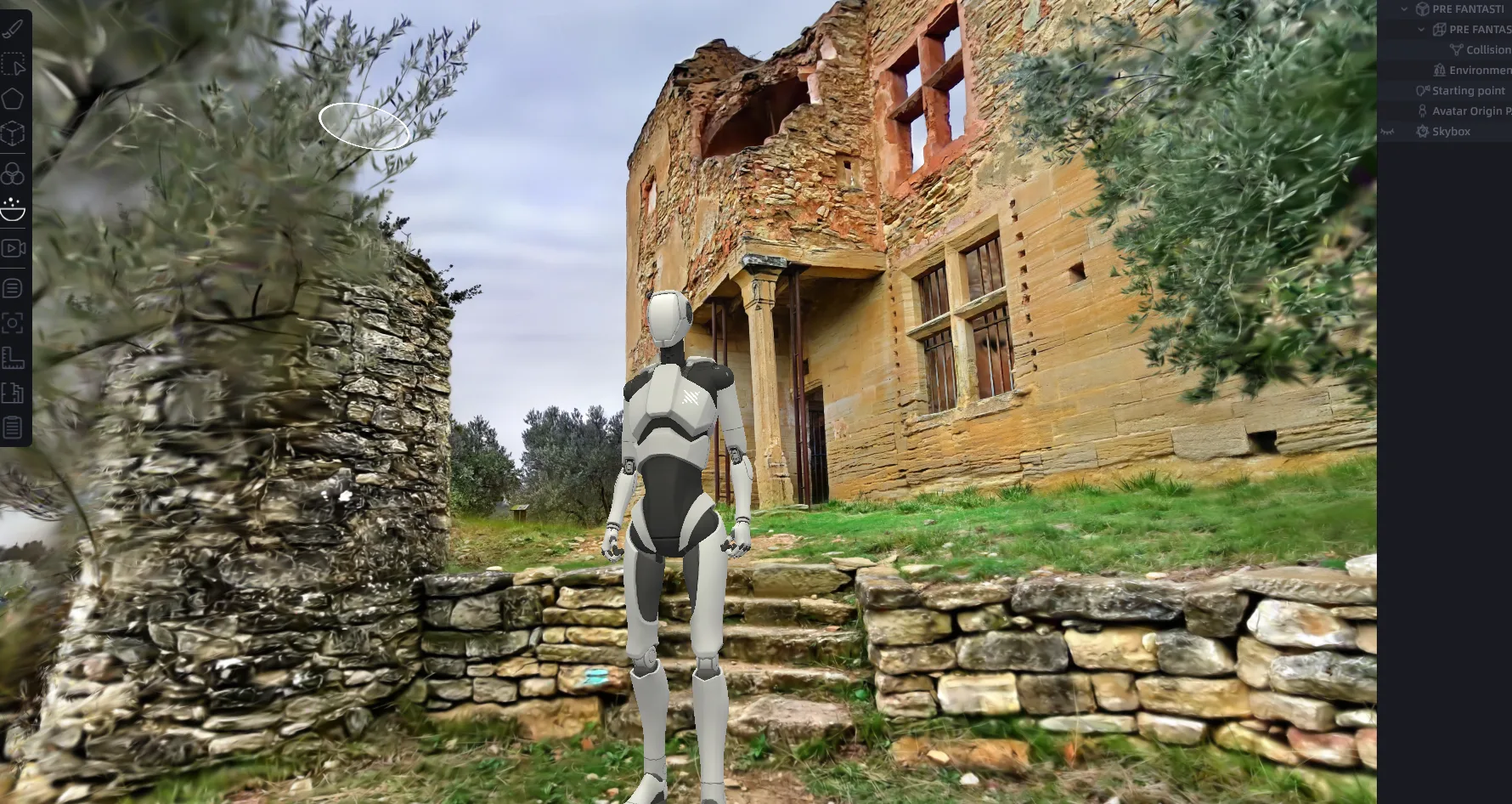 Jumeau numérique 3D Gaussian Splatting — ruine de château explorable avec avatar