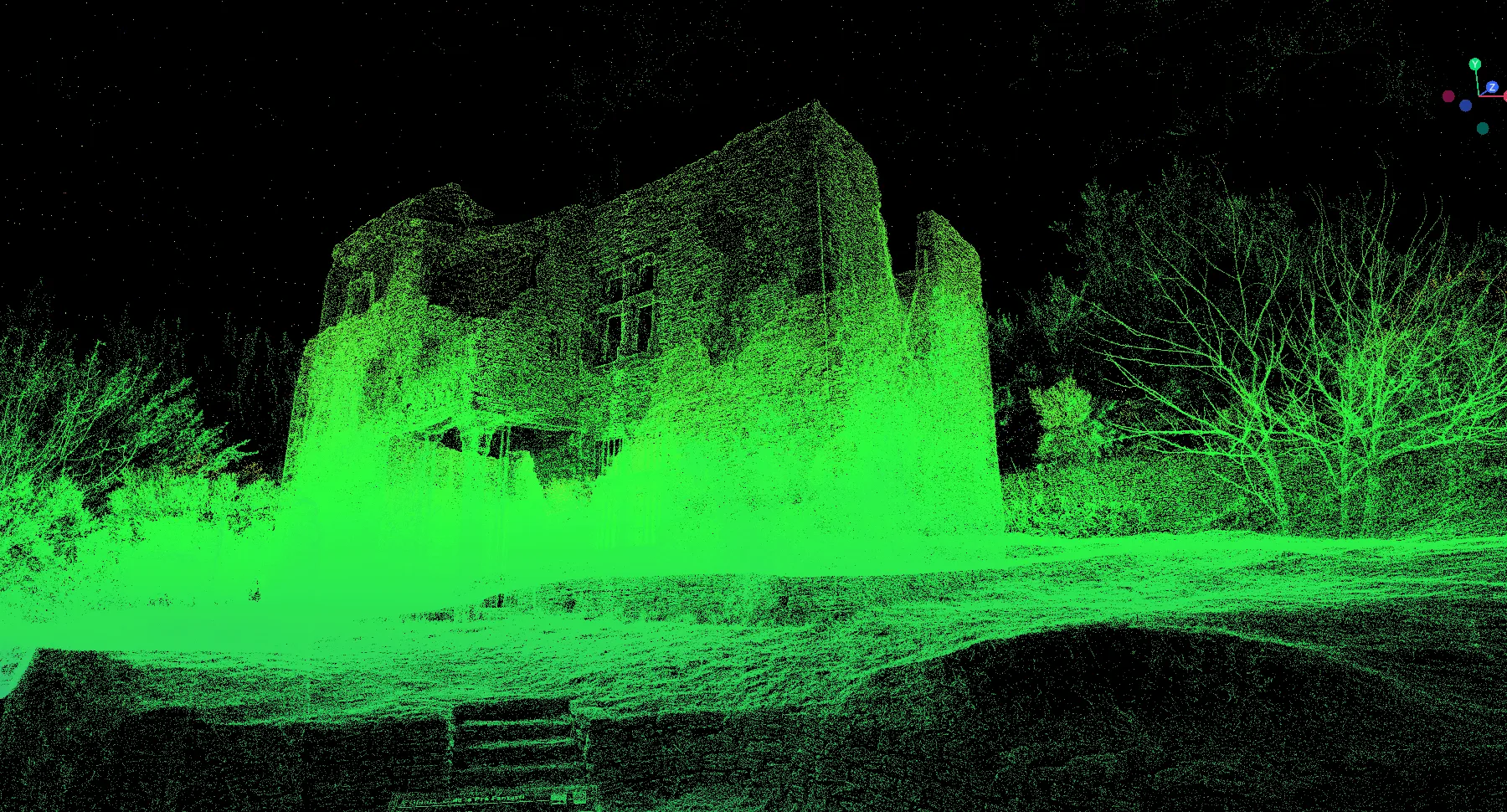 Nuage de points LiDAR — ruine de château, relevé de nuit